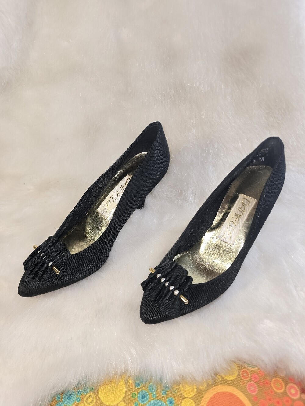 Danelle Black Women's Pointed Toe Heels with Ruffled Accent